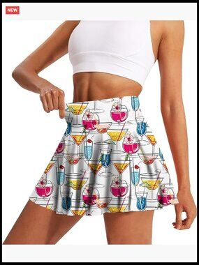 High Waisted Tennis Skort with Built-in Shorts and Pocket
